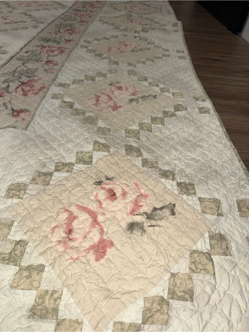 Vintage inspired Floral Patchwork Quilt - Cream with Pink Roses cottage core